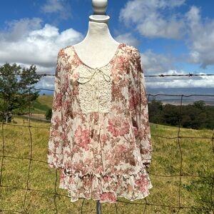 Denim & Supply Ralph Lauren Floral Blouse - Pink and Cream